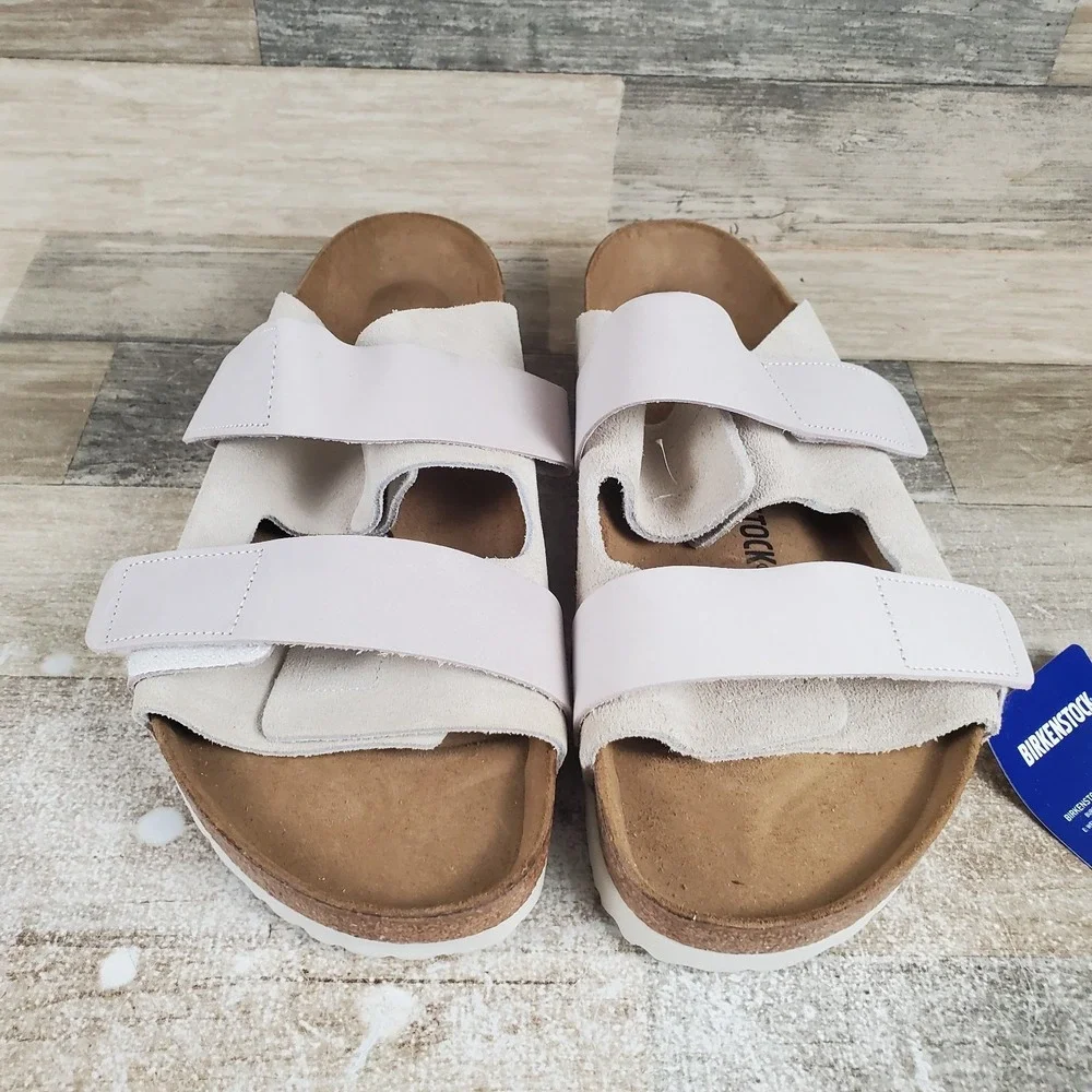 Birkenstock Uji Mens Sandals Sz 12 Casual Antique White Suede Leather Slides